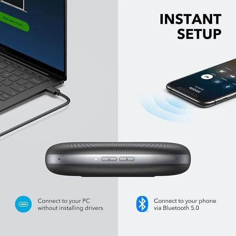 Anker PowerConf Bluetooth-Freisprecheinrichtung Konferenzlautsprecher mit 6 Mikrofonen, verbesserter Sprachaufnahme, 24-Stunden-Anrufzeit