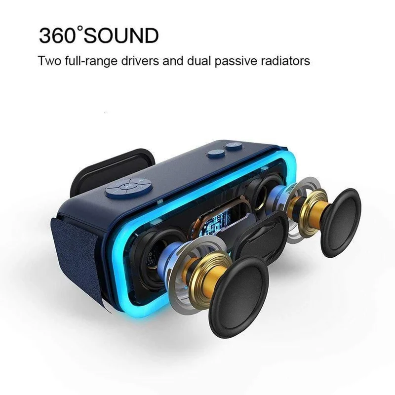 SoundBox Pro TWS Kabelloser Bluetooth-Lautsprecher, 2 x 10 Treiber mit blinkendem LED-Licht, verbesserter Bass-Stereo-Sound, IPX5 wasserdicht