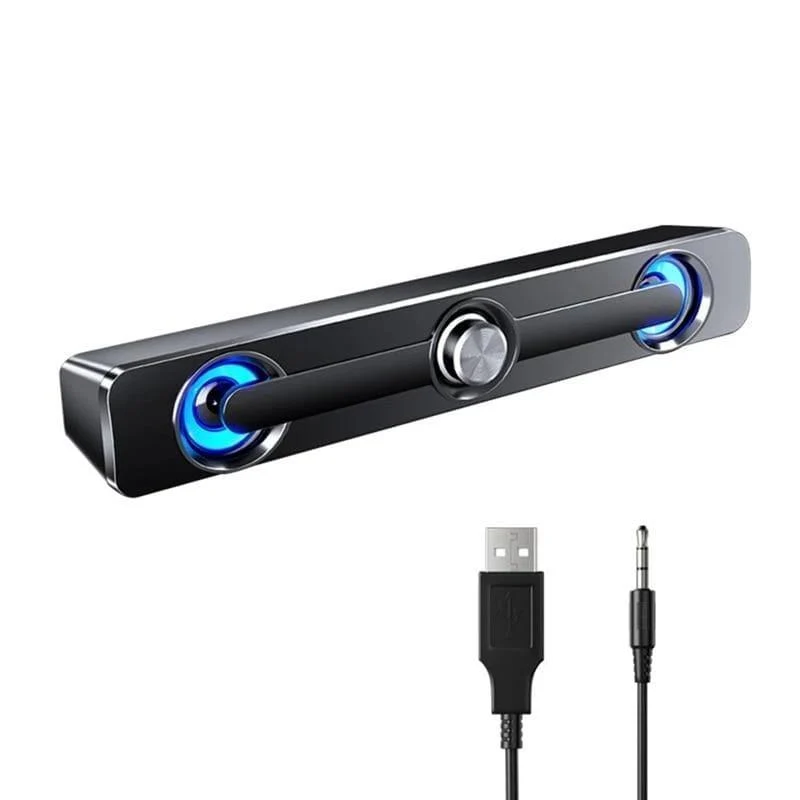 SADA V-111 Computerlautsprecher USB-Kabel Leistungsstarke Bar Stereo-Subwoofer Basslautsprecher Surround-Soundbox für PC Laptop Telefon Tablet M (Schwarz)