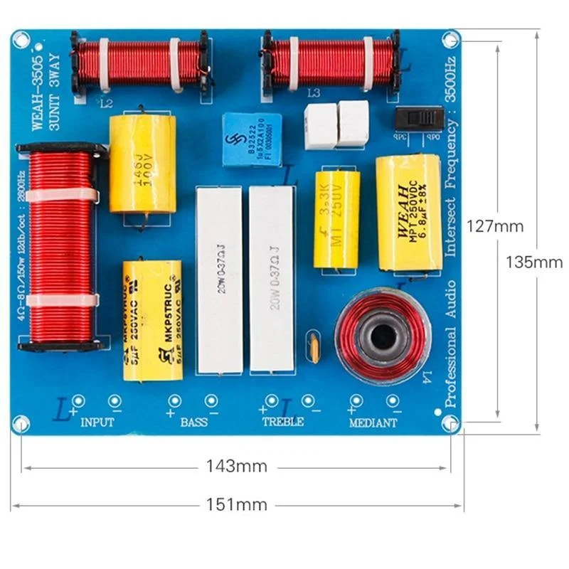 2Pcs 300W 3-Wege-Höhen-Mittelteiler-Lautsprecher-Frequenzteiler-Crossover-Filter