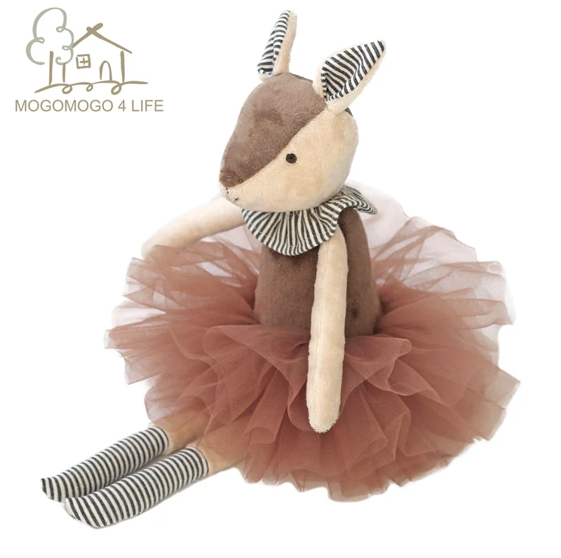 Luxuriöses, handgefertigtes Mogo-Plüschtier, 37 cm, süßes Reh im Tutu, weiche Stofftierpuppe, dekoratives Spielzeug, weiches Reh, Wohnaccessoires (braun, 37 cm)