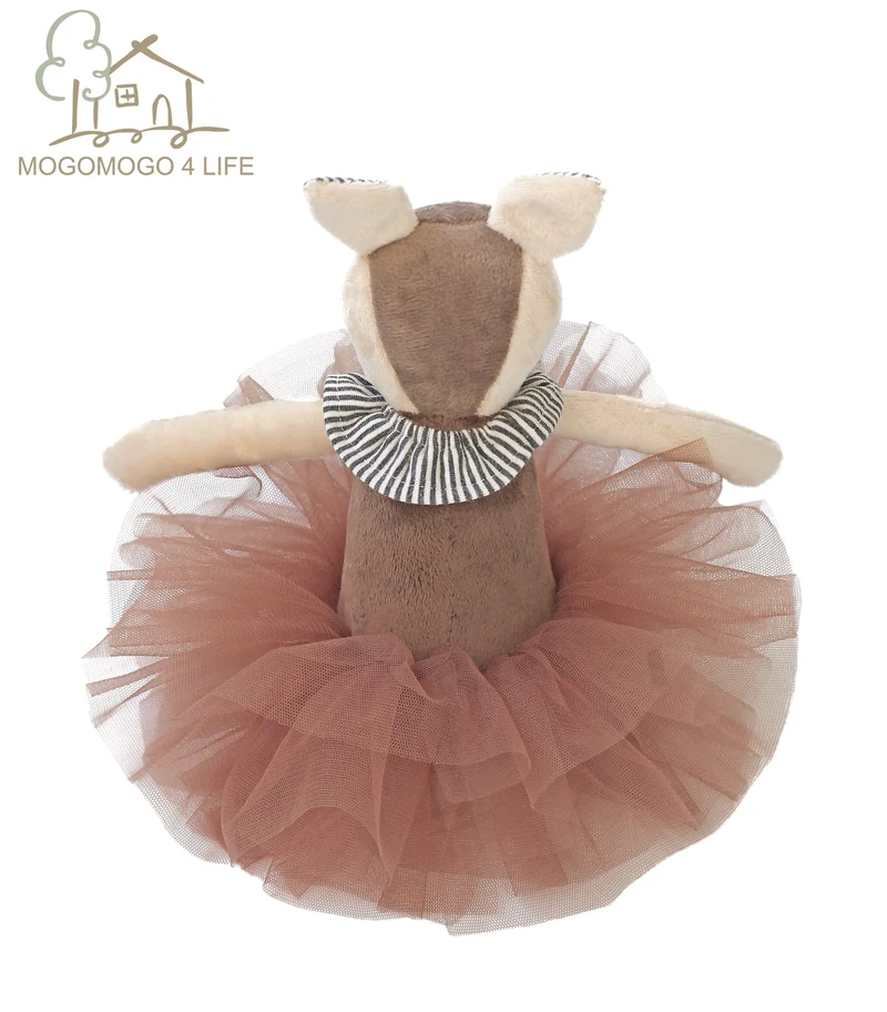 Luxuriöses, handgefertigtes Mogo-Plüschtier, 37 cm, süßes Reh im Tutu, weiche Stofftierpuppe, dekoratives Spielzeug, weiches Reh, Wohnaccessoires (braun, 37 cm)
