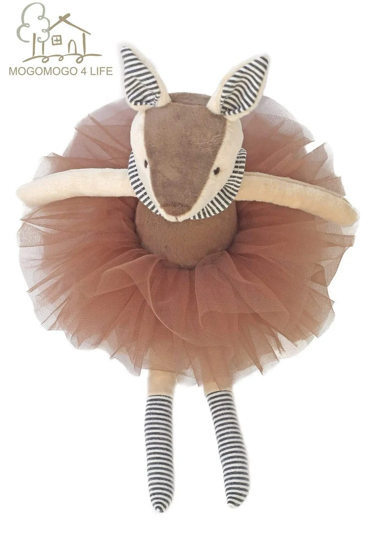 Luxuriöses, handgefertigtes Mogo-Plüschtier, 37 cm, süßes Reh im Tutu, weiche Stofftierpuppe, dekoratives Spielzeug, weiches Reh, Wohnaccessoires (braun, 37 cm)
