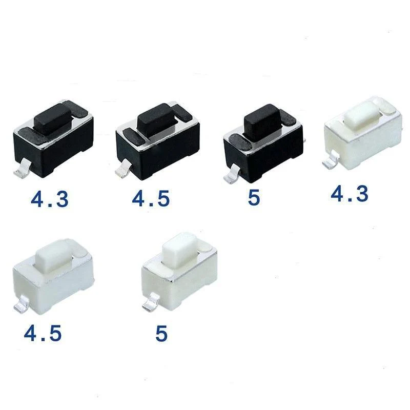 50 Stück 3 * 6 * 4.3 / 4.5 / 5 mm Panel-Platine Momentan taktile Takt-Drucktaste Mikroschalter 2-polige DIP-Light-Touch-Tasten Tastatur Schwarz / Weiß