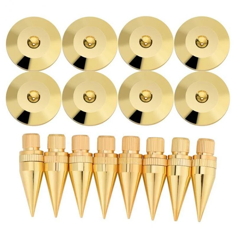 8 Paar 6 x 36 mm Kupfer-Lautsprecher-Spike-Isolationsständer + Basis-Pad, Füße, Matte, Lautsprecher-Isolation, Lautsprecher-Isolationspads