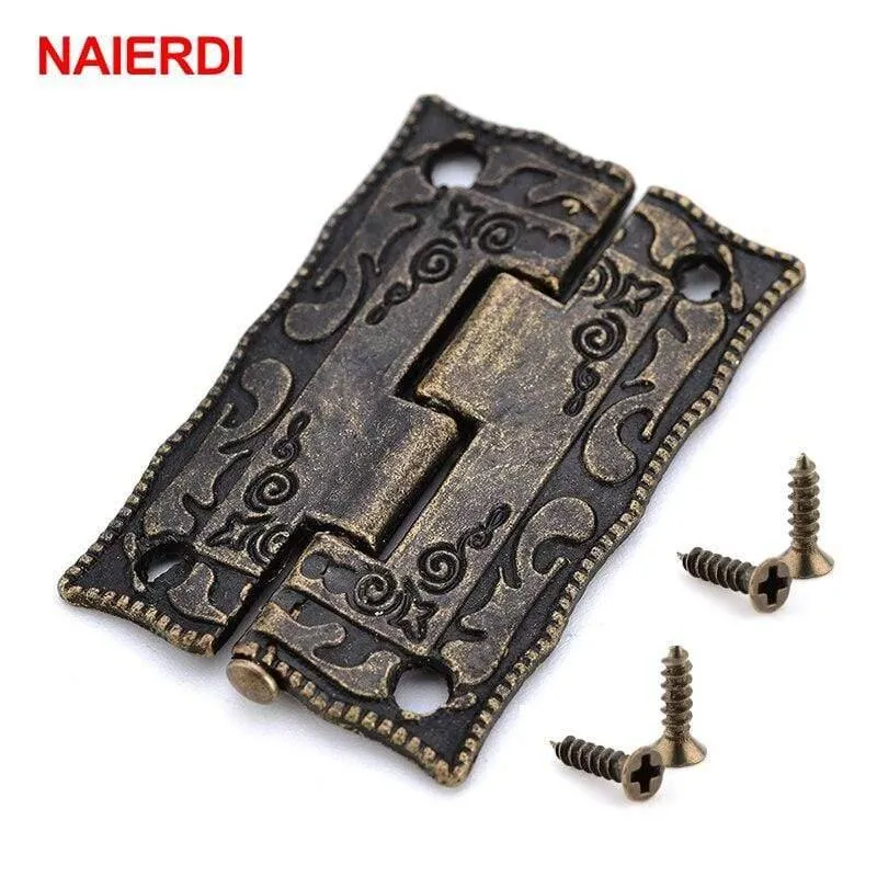 2PCS Antike Bronze Scharniere Schranktür Schublade Dekorative Mini Scharnier Für Schmuck Lagerung Holzkiste Möbel Hardware