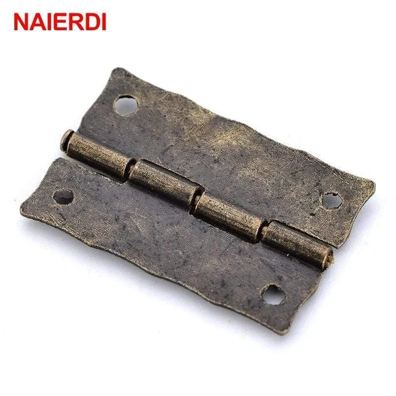 2PCS Antike Bronze Scharniere Schranktür Schublade Dekorative Mini Scharnier Für Schmuck Lagerung Holzkiste Möbel Hardware