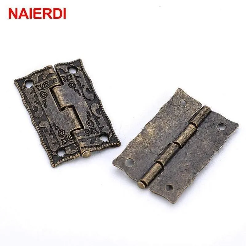 2PCS Antike Bronze Scharniere Schranktür Schublade Dekorative Mini Scharnier Für Schmuck Lagerung Holzkiste Möbel Hardware