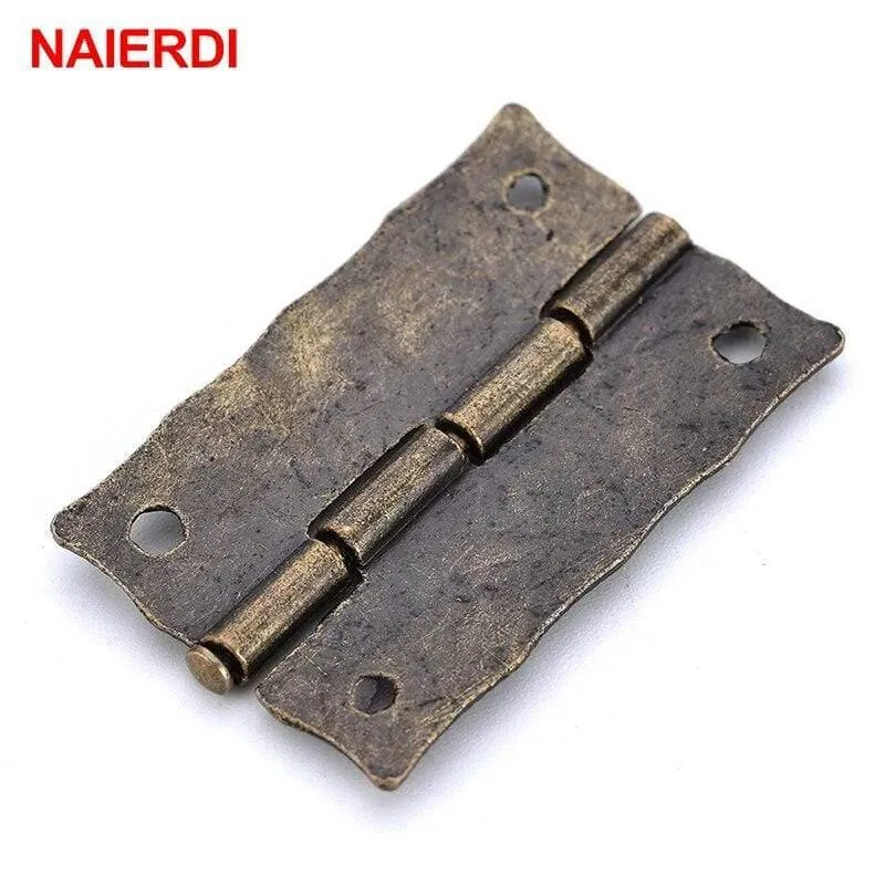 2PCS Antike Bronze Scharniere Schranktür Schublade Dekorative Mini Scharnier Für Schmuck Lagerung Holzkiste Möbel Hardware