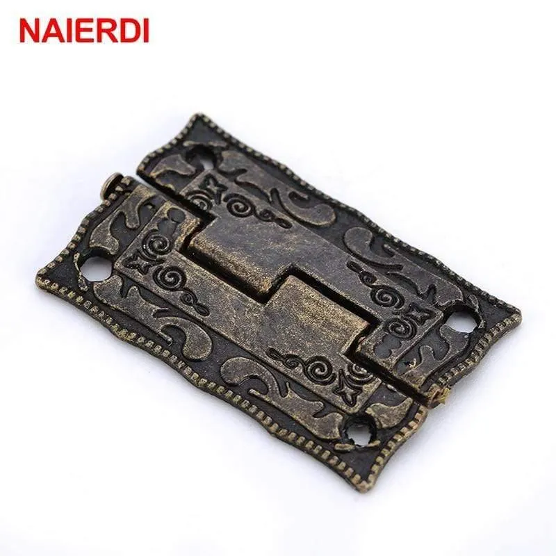 2PCS Antike Bronze Scharniere Schranktür Schublade Dekorative Mini Scharnier Für Schmuck Lagerung Holzkiste Möbel Hardware