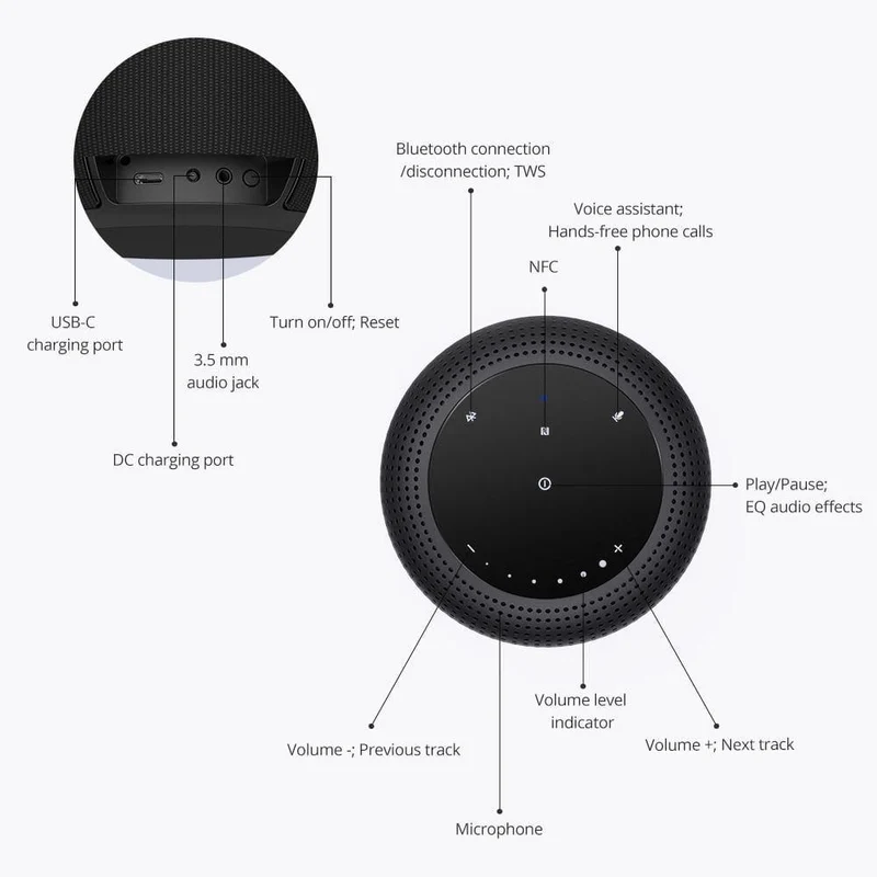 Tronsmart Element T6 Max 60 W kabelloser, wasserdichter Bluetooth-Lautsprecher mit 360-Stereo-Sound, tiefem Bass, IPX5 NFC-Heimkinosäule (T6 MAX)