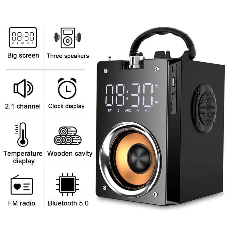 Super Bass Bluetooth-Lautsprecher Tragbare Säule Hochleistungs-3D-Stereo-Subwoofer Music Center-Unterstützung AUX TF FM-Radio HIFI BoomBox (T3 SCHWARZ)