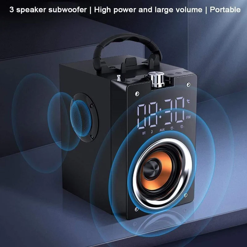 Super Bass Bluetooth-Lautsprecher Tragbare Säule Hochleistungs-3D-Stereo-Subwoofer Music Center-Unterstützung AUX TF FM-Radio HIFI BoomBox (T3 SCHWARZ)