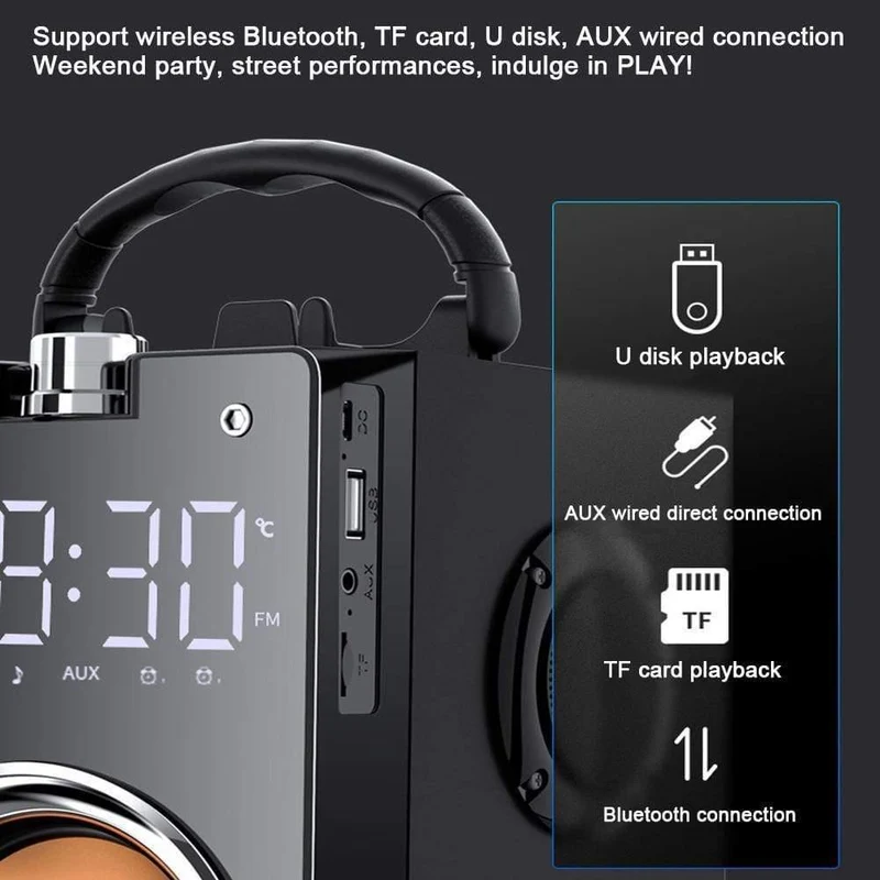 Super Bass Bluetooth-Lautsprecher Tragbare Säule Hochleistungs-3D-Stereo-Subwoofer Music Center-Unterstützung AUX TF FM-Radio HIFI BoomBox (T3 SCHWARZ)