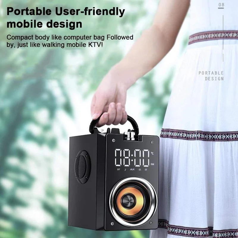 Super Bass Bluetooth-Lautsprecher Tragbare Säule Hochleistungs-3D-Stereo-Subwoofer Music Center-Unterstützung AUX TF FM-Radio HIFI BoomBox (T3 SCHWARZ)
