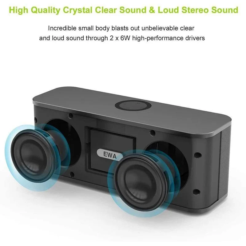 EWA W300 Bluetooth-Lautsprecher 2 * 6W-Treiber Lauter Stereoklang 4000mAh Akku Drahtloser tragbarer Lautsprecher für Partys im Freien
