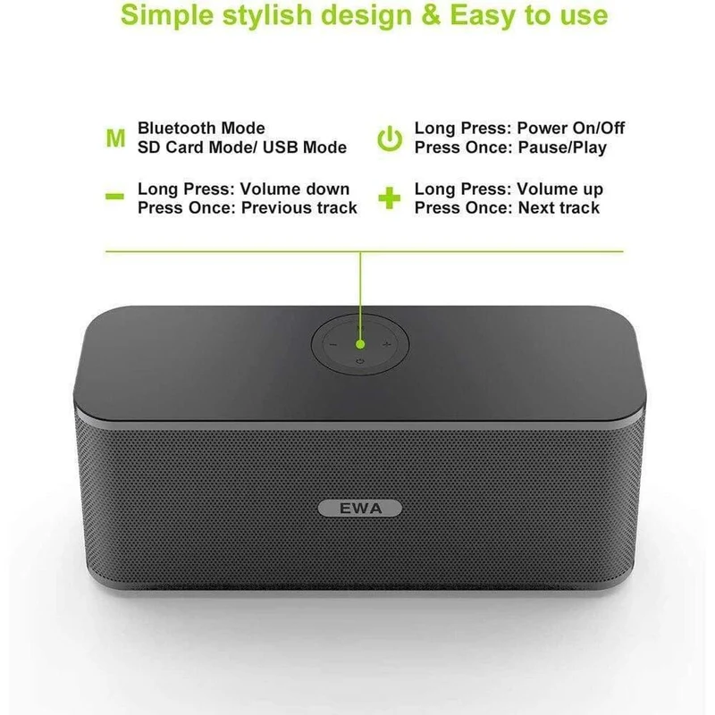 EWA W300 Bluetooth-Lautsprecher 2 * 6W-Treiber Lauter Stereoklang 4000mAh Akku Drahtloser tragbarer Lautsprecher für Partys im Freien