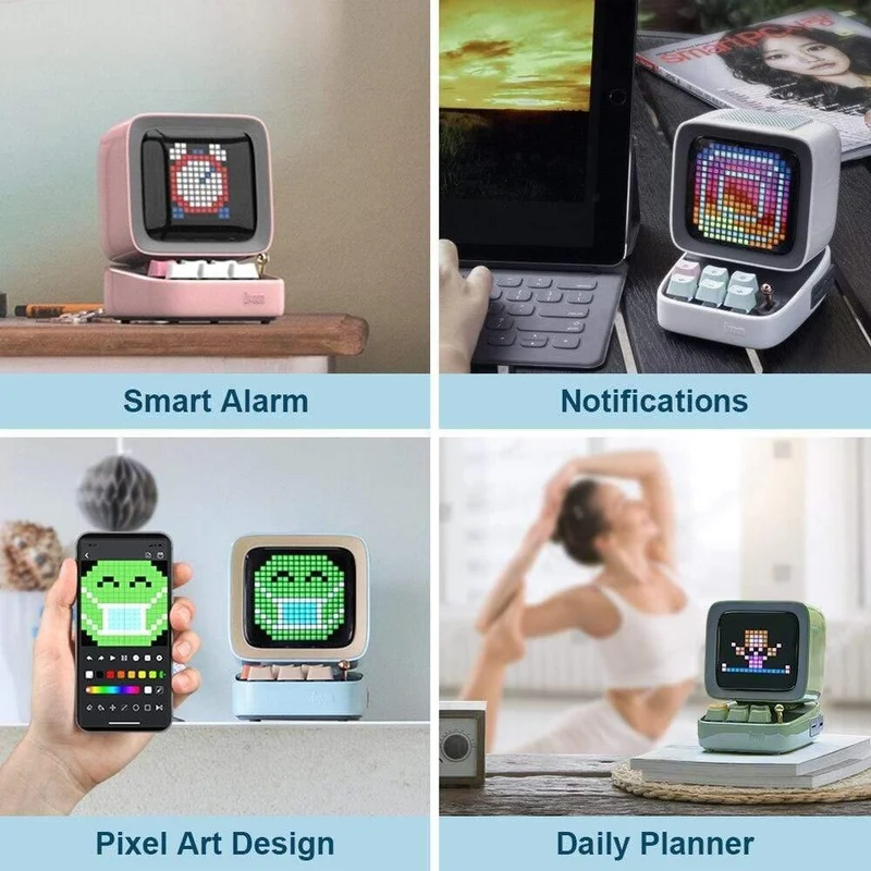Retro Pixel Art Bluetooth tragbare Lautsprecher Wecker DIY LED-Bildschirm von APP Electronic Gadget Geschenk Home Decoration