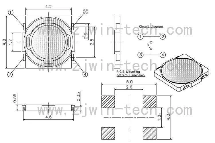 50PCS 4.8X4.8X0.55MM Super Tiny Momentary Tact-Taste Tasten-Taste Drucktaste für Telefonbildschirm-Mikroschalter