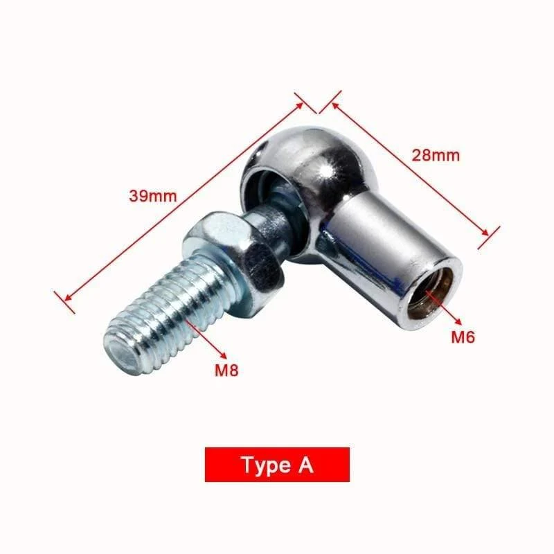 2 Stück M6/M8 Gasfeder-Anschlüsse, 8 mm/10 mm Außengewinde, silberfarbenes Metall, verschraubt, Stangenende, Lager, Kugelgelenk