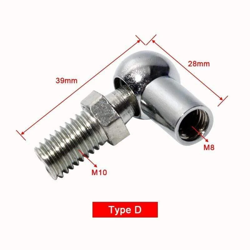 2 Stück M6/M8 Gasfeder-Anschlüsse, 8 mm/10 mm Außengewinde, silberfarbenes Metall, verschraubt, Stangenende, Lager, Kugelgelenk