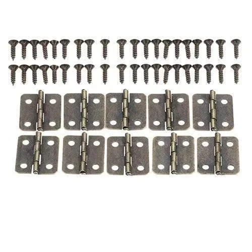 10 Stück antike Tür-, Schrank- und Gepäckscharniere, Schmuck, Holzkisten, Scharnier, Möbeldekoration, mit Schraube, 18 x 16 mm, Bronze/Silber/Gold