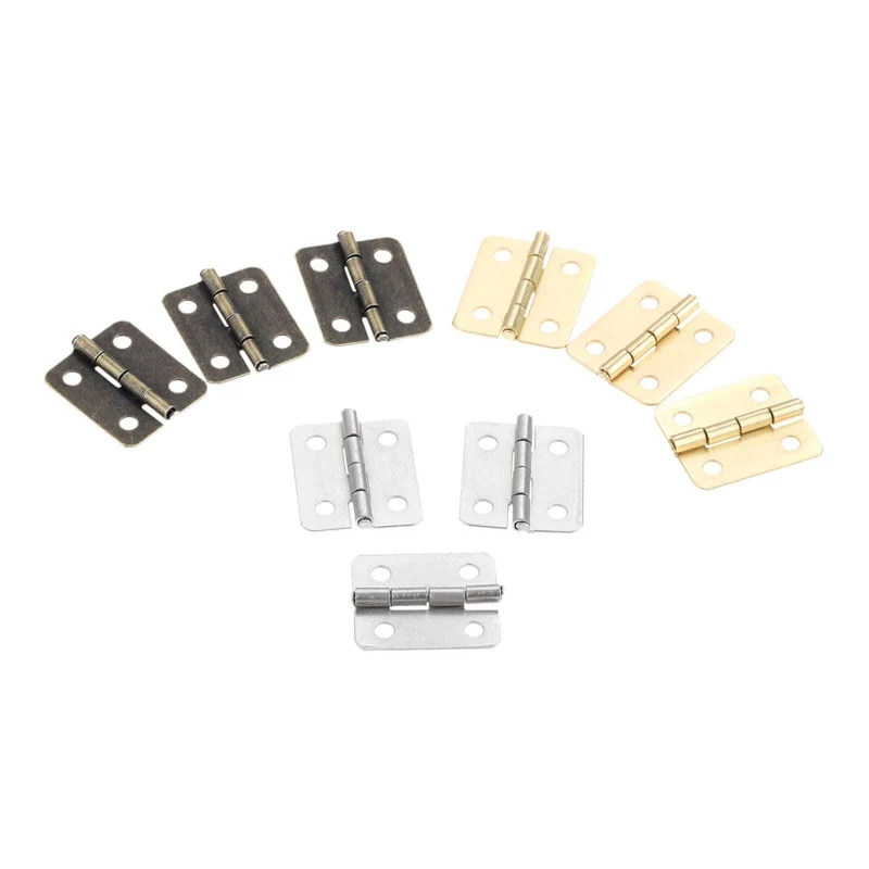 10 Stück antike Tür-, Schrank- und Gepäckscharniere, Schmuck, Holzkisten, Scharnier, Möbeldekoration, mit Schraube, 18 x 16 mm, Bronze/Silber/Gold