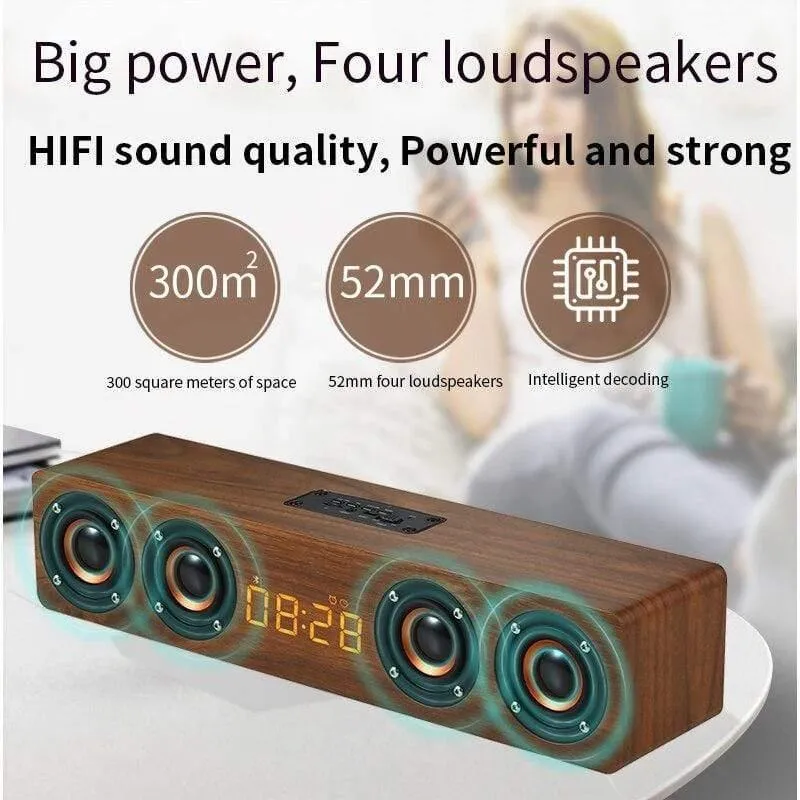 Heimkino Tragbare Säule Bluetooth-Lautsprecher Drahtloser Holzlautsprecher Wecker Radio Subwoofer Soundbar Für TV-Lautsprecher AUX USB
