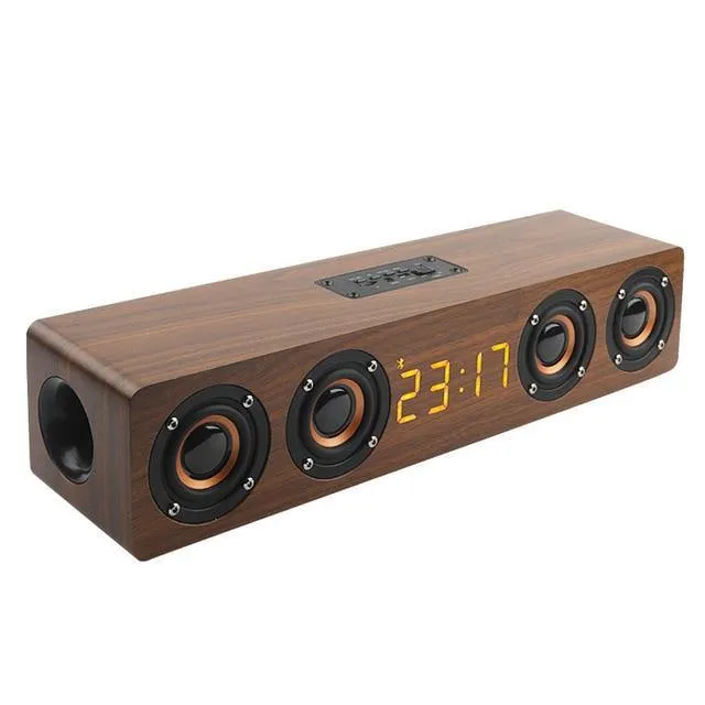 Heimkino Tragbare Säule Bluetooth-Lautsprecher Drahtloser Holzlautsprecher Wecker Radio Subwoofer Soundbar Für TV-Lautsprecher AUX USB