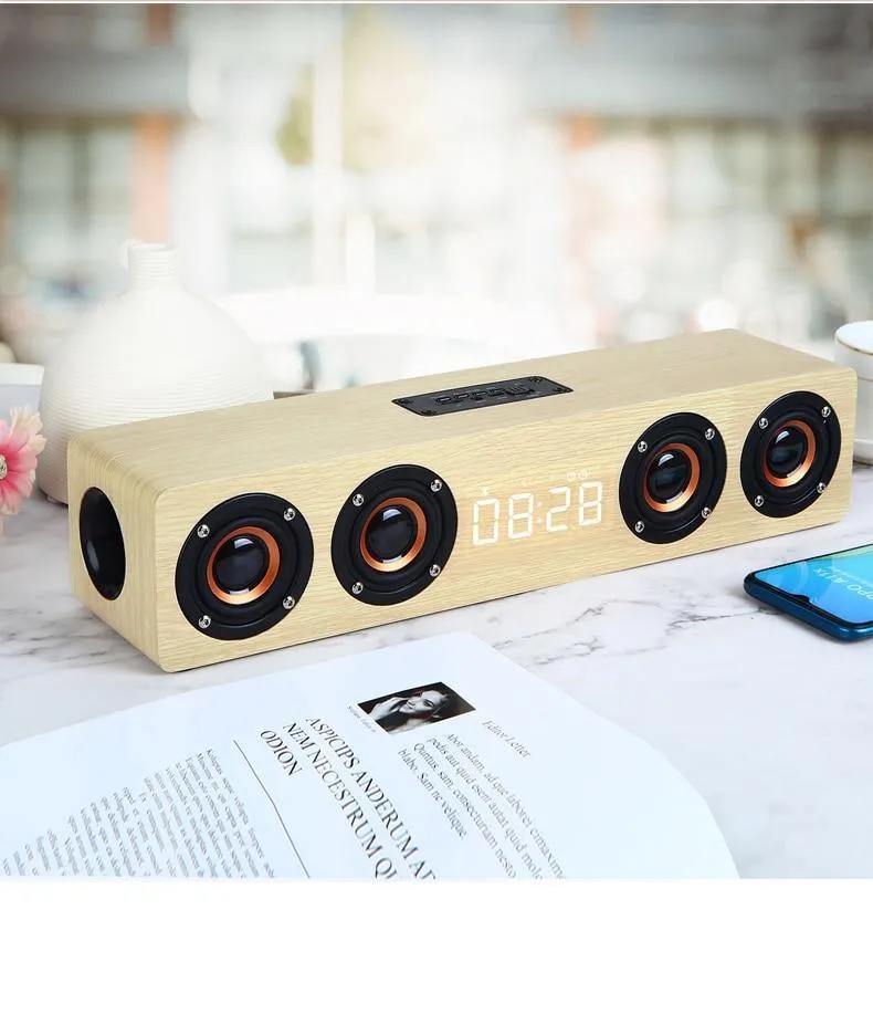 Heimkino Tragbare Säule Bluetooth-Lautsprecher Drahtloser Holzlautsprecher Wecker Radio Subwoofer Soundbar Für TV-Lautsprecher AUX USB