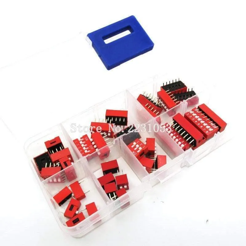 35PCS / LOT Dip-Schalter-Kit In Box 1 2 3 4 5 6 8-Wege-2.54-mm-Kippschalter Red Snap Switches Mixed Kit Jedes 5PCS-Kombinationsset