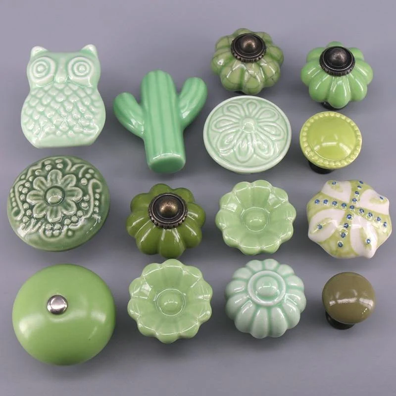 1x grüne Farbserie Keramikknöpfe Kommode Schubladenschrank Griffgriffe / CuteKitchen Schrankknopf Möbelbeschläge