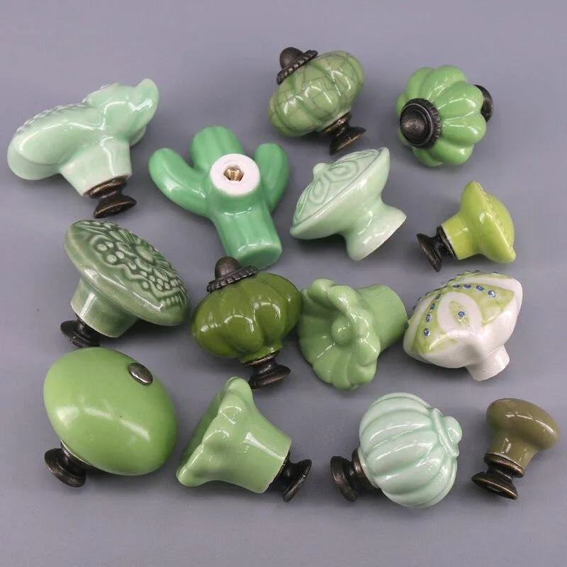 1x grüne Farbserie Keramikknöpfe Kommode Schubladenschrank Griffgriffe / CuteKitchen Schrankknopf Möbelbeschläge