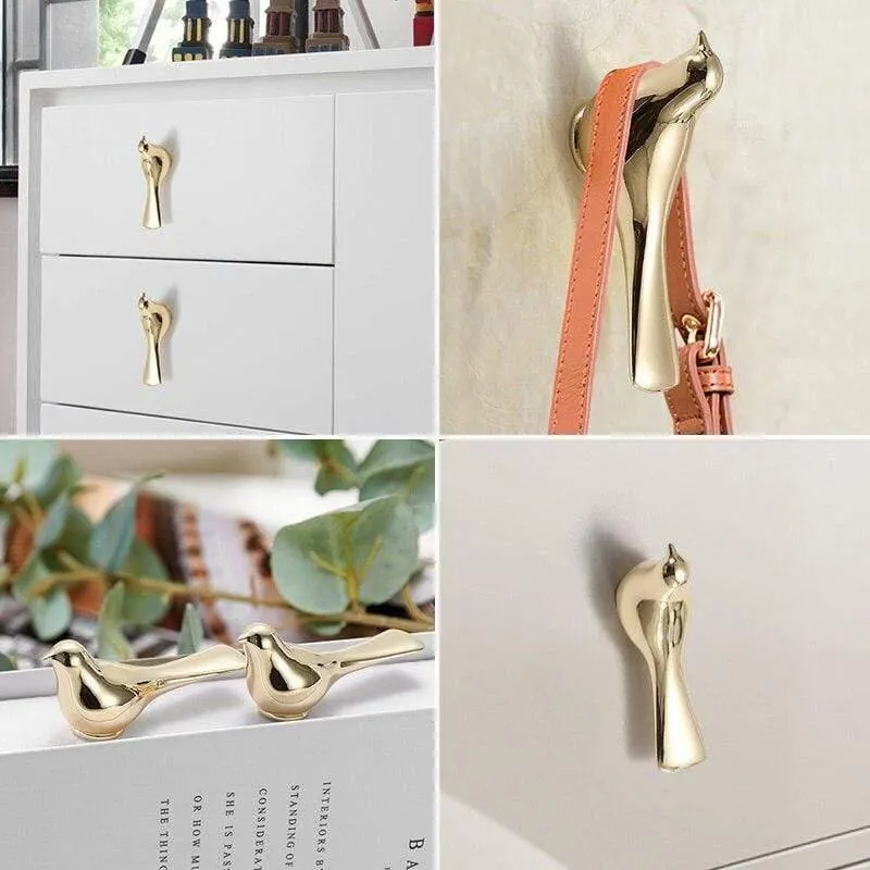 Gold Vogel Schrank Knöpfe Wandbehang Haken Tier Schublade zieht Vintage Küchentür Griffe und Knöpfe Möbelgriff Dekoration (Gold)