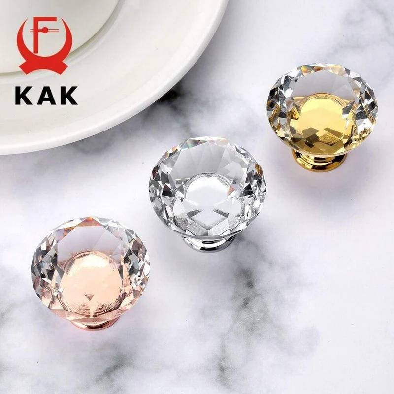 40mm Diamantform Kristallglas Knöpfe Schrank zieht Schubladenknöpfe Küchenschrank Griffe Möbelgriff Hardware