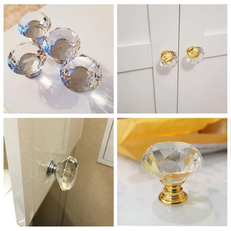 40mm Diamantform Kristallglas Knöpfe Schrank zieht Schubladenknöpfe Küchenschrank Griffe Möbelgriff Hardware