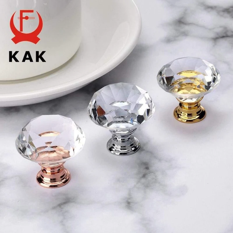 40mm Diamantform Kristallglas Knöpfe Schrank zieht Schubladenknöpfe Küchenschrank Griffe Möbelgriff Hardware