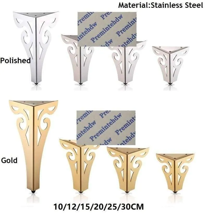2Pcs / Lot Edelstahl Möbel Sofa Beine European Hollow Out Blumenmuster Schrank Füße Hardware Zubehör Gold poliert