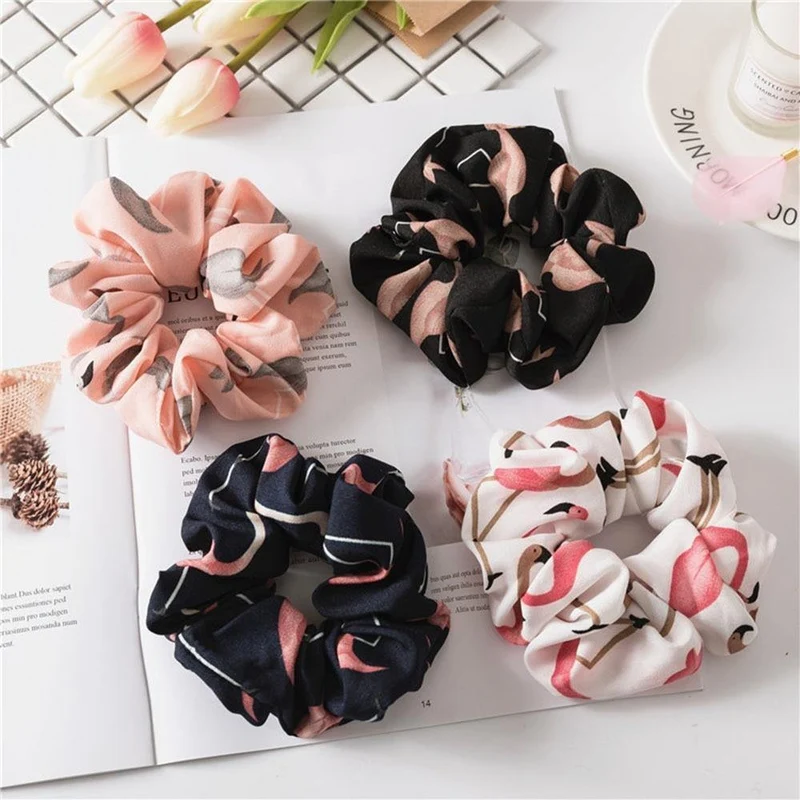 Floral Flamingo Solid Design Haarband Frauen Haarschmuck Haargummi Scrunchie Pferdeschwanz Haarhalter Seil