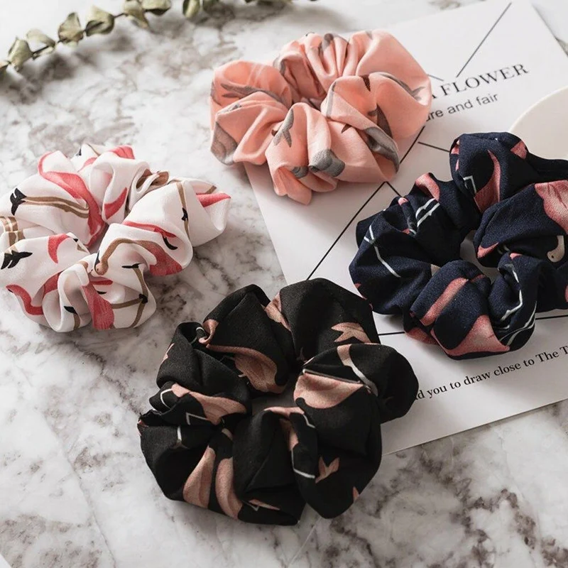 Floral Flamingo Solid Design Haarband Frauen Haarschmuck Haargummi Scrunchie Pferdeschwanz Haarhalter Seil