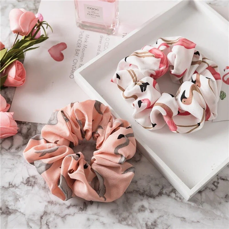 Floral Flamingo Solid Design Haarband Frauen Haarschmuck Haargummi Scrunchie Pferdeschwanz Haarhalter Seil