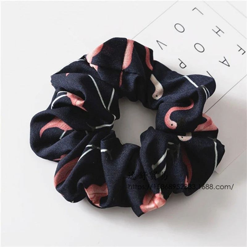 Floral Flamingo Solid Design Haarband Frauen Haarschmuck Haargummi Scrunchie Pferdeschwanz Haarhalter Seil