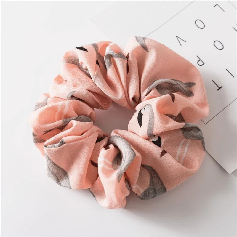 Floral Flamingo Solid Design Haarband Frauen Haarschmuck Haargummi Scrunchie Pferdeschwanz Haarhalter Seil