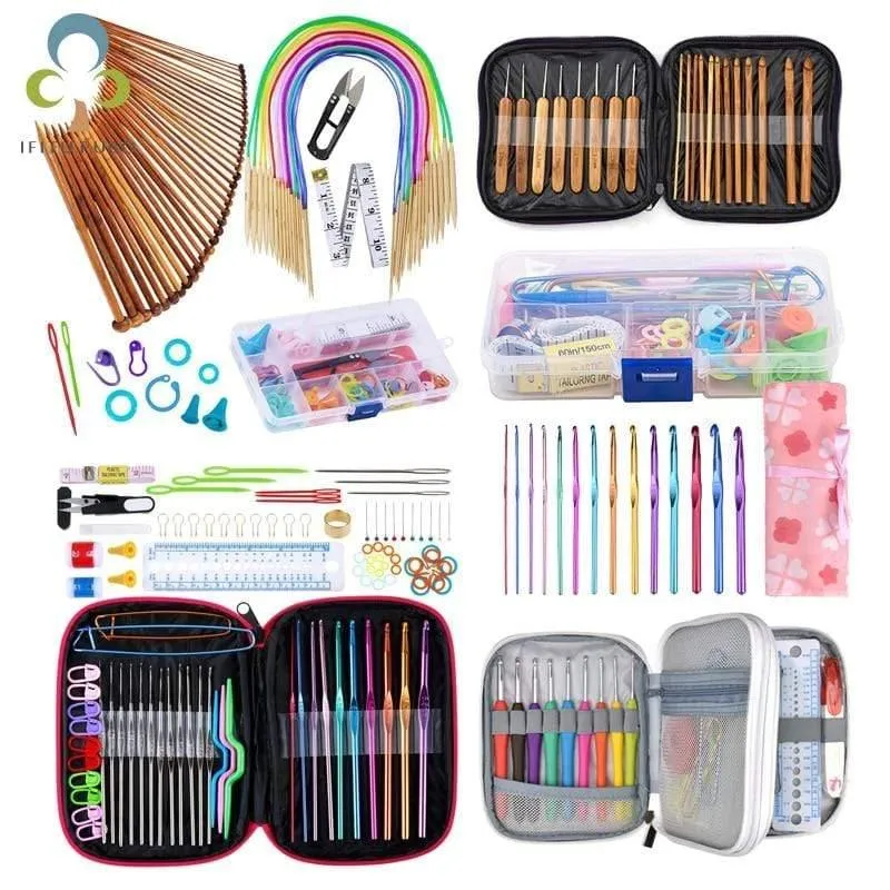 Häkelnadeln Set mit Fall 14 Stile Stricknadelset DIY Nadel Kunst Handwerk Schere Markierungen Nähwerkzeuge GYH