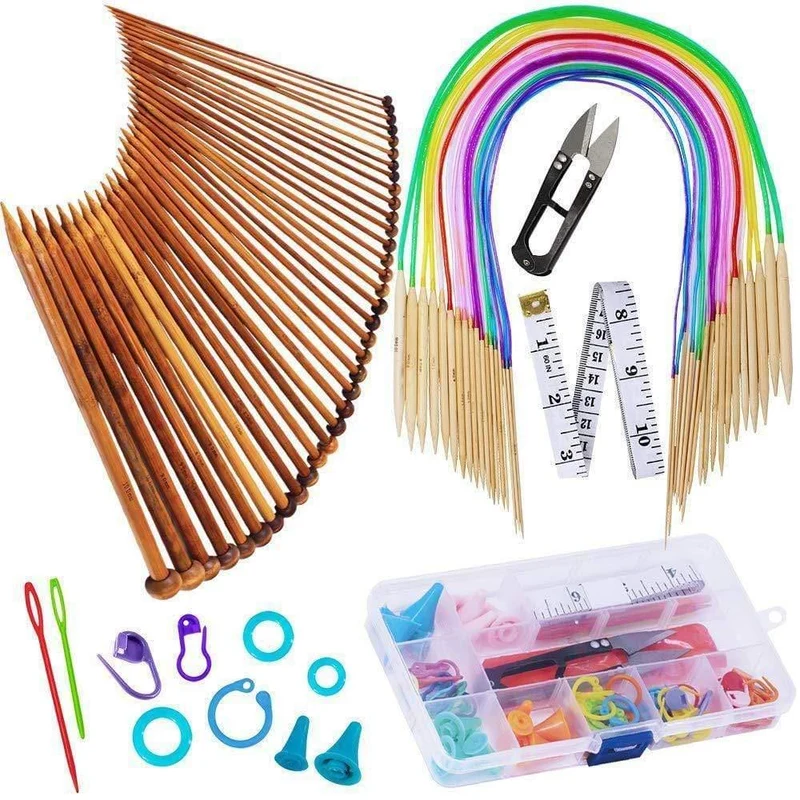 Häkelnadeln Set mit Fall 14 Stile Stricknadelset DIY Nadel Kunst Handwerk Schere Markierungen Nähwerkzeuge GYH