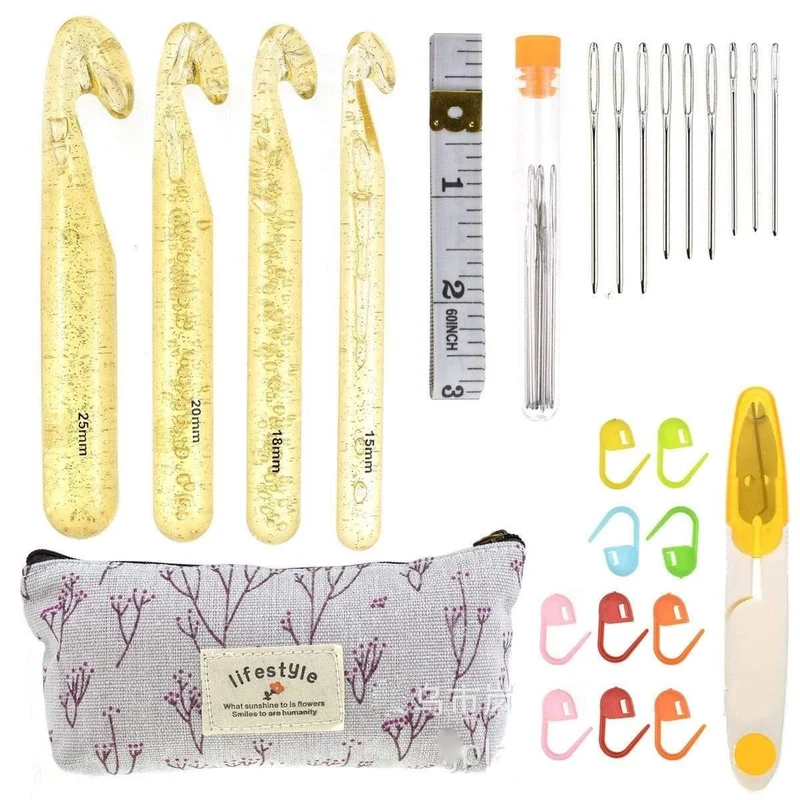 Häkelnadeln Set mit Fall 14 Stile Stricknadelset DIY Nadel Kunst Handwerk Schere Markierungen Nähwerkzeuge GYH