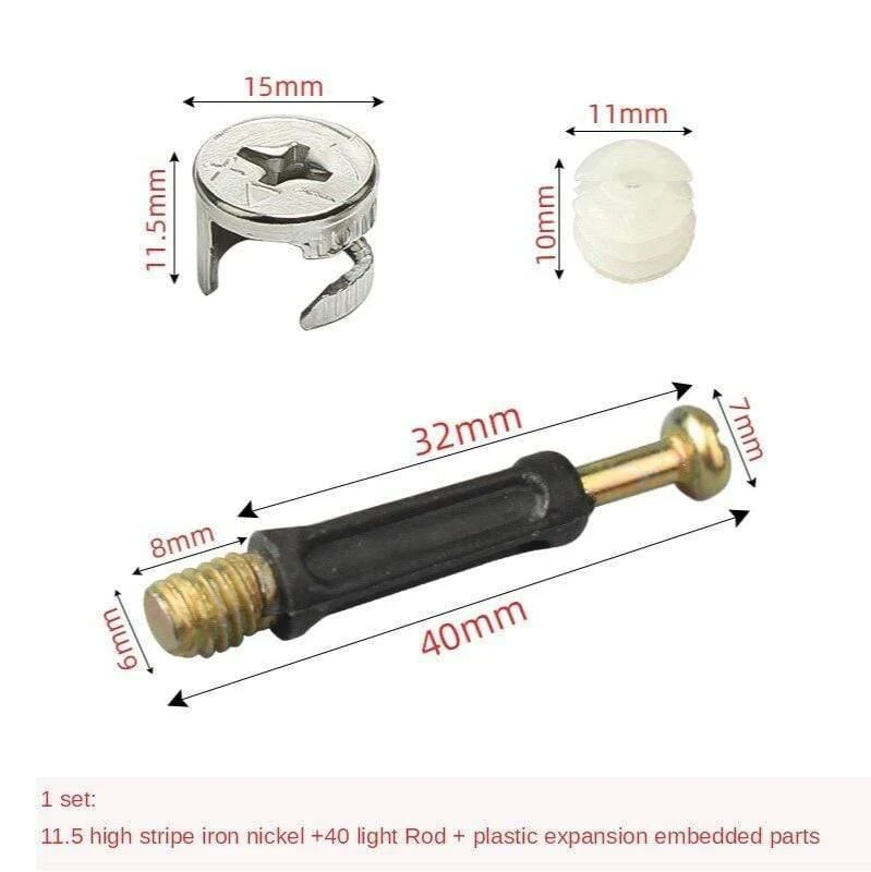 100 Sets Möbelverbindungsbeschlag Bolzenschraube 6 mm Außengewinde 40 mm Länge