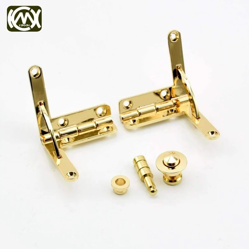 1 Satz (2 Anschlüsse und 1 Knopfschloss) 18 Karat goldene Zinklegierung Uhrengehäuse Kombination Scharnier und Schloss Hardware (18 Karat Golden)