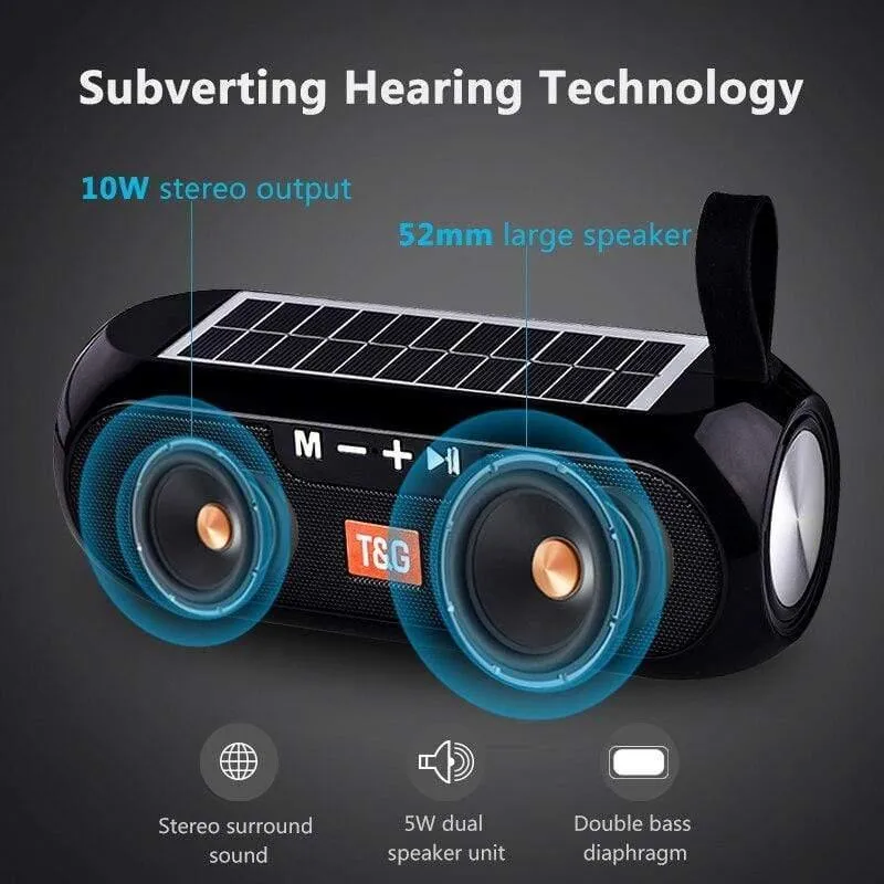 Tragbare Säule WirelessBluetooth Bass Lautsprecher Stereo Spieluhr Solar Power Bank Boombox Wasserdichtes USB AUX FM Radio Super Bass