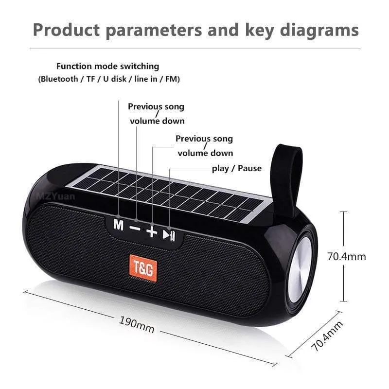 Tragbare Säule WirelessBluetooth Bass Lautsprecher Stereo Spieluhr Solar Power Bank Boombox Wasserdichtes USB AUX FM Radio Super Bass